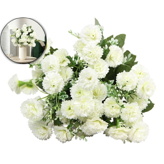 Artificial Flowers Life-like Faux Carnation Silk Flowers with Stem and Greenery, Fake Carnation Flowers Arrangements for Vase Home Wedding Decoration Mother's Day