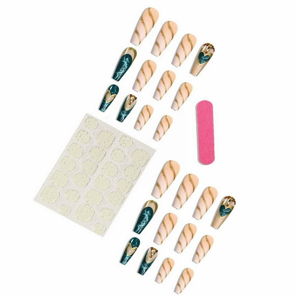 Fake Nails Clearance, Bradem Nails on Extra Long Coffin Nails Green Acrylic on Nails with Gradient Heart/Love Designs Acrylic Nails, False Nail Piece Clearance Sale! 1 Set of Nail Art, Green, One Size