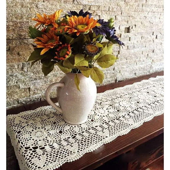 Rectangular Cotton Handmade Crochet Lace Table Runner Doilies Table Dresser Scarf Décor