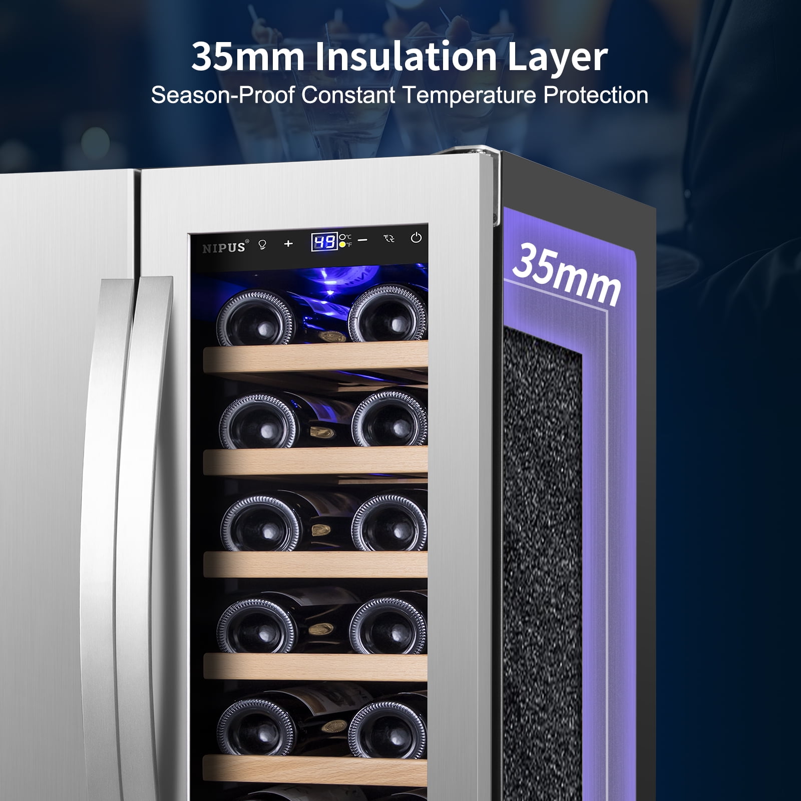 Nipus Wine and Beverage Refrigerator, 18 Bottle and 57 Can,24 Inch Wine Cooler Built-in/Freestanding