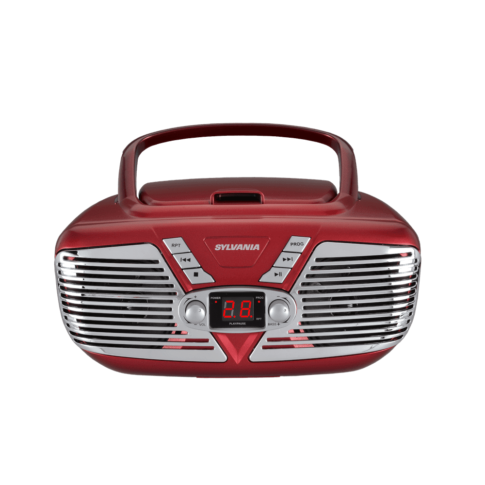 Sylvania SRCD211 Portable CD Boombox with AM/FM Radio, Retro Style, Red