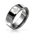 thumbnail image 1 of Square & Compass Freemason Masonic Titanium Wedding Band Ring for Men Polished Silver Tone Comfort Fit 8MM, 1 of 6
