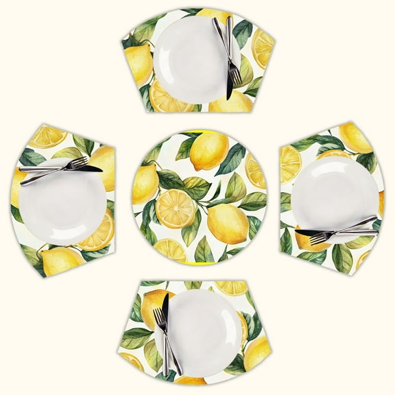 Yellow Lemons Round Table Placemats Set Of 5 Wedge Table Mats Washable Heat Resistant Place Mat For Dining Table Kitchen Farmhouse Restaurant