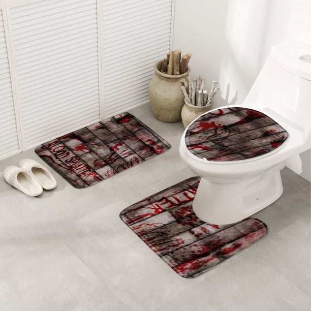 Fiudx Liquidación de ahorros de verano Alfombra de baño con estampado de manos rojas, alfombra de tres piezas para el suelo, alfombra para puerta