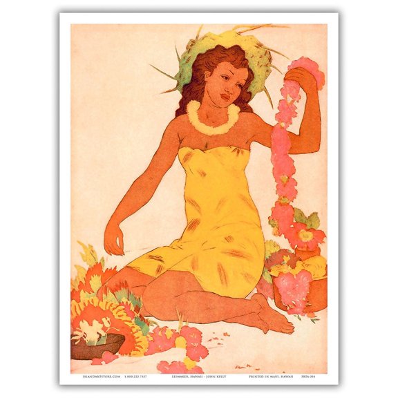 Lei Maker Hawaii - Royal Hawaiian Hotel - Vintage Menu Cover by John Melville Kelly c.1940s - Master Art Print (Unframed) 9in x 12in