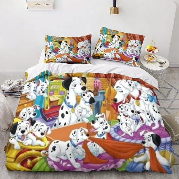 101 Dalmatians Duvet Cover Set 3 Piece (1 Duvet Cover   2 Pillow Shams) Bedding Cover Set with Zipper Closure 4 Corner Ties Cute Blanket 101 Dalmatians Theme Comforter Cover