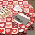 thumbnail image 5 of Pink Valentine Tablecloth Round - Red Hearts Table Cloths 60 Inch Valentines Buffalo Plaid Table Cover Circular Decorative for Picnic Party Holiday Home, 5 of 8