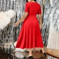 thumbnail image 4 of Ayolanni V-Neck Dresses for Women Casual Short Sleeve Solid Maxi A-Line Dress Dressy Fitted Waist Vacation Wedding Guest Lace Patchwork Sundress Red XXL, 4 of 9