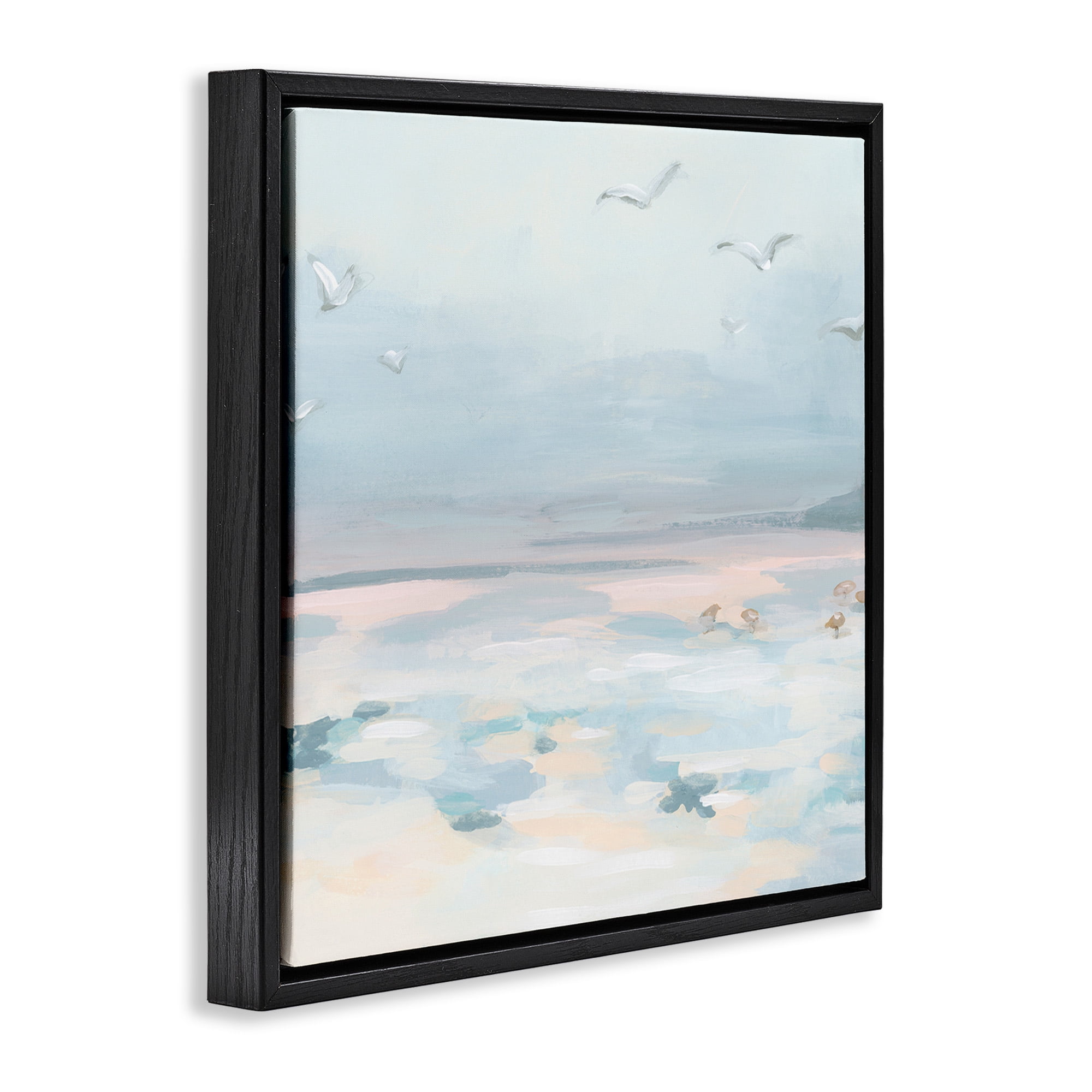 Stupell Industries Pastel Coastal Landscape Animals & Insects Painting Black Floater Framed Canvas Art Print Wall Art, 18 x 18
