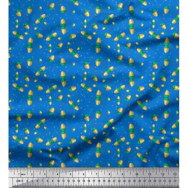 Soimoi Poly Georgette Fabric Leaves & Oaknut Fruits Decor Fabric Printed Yard 52 Inch Wide