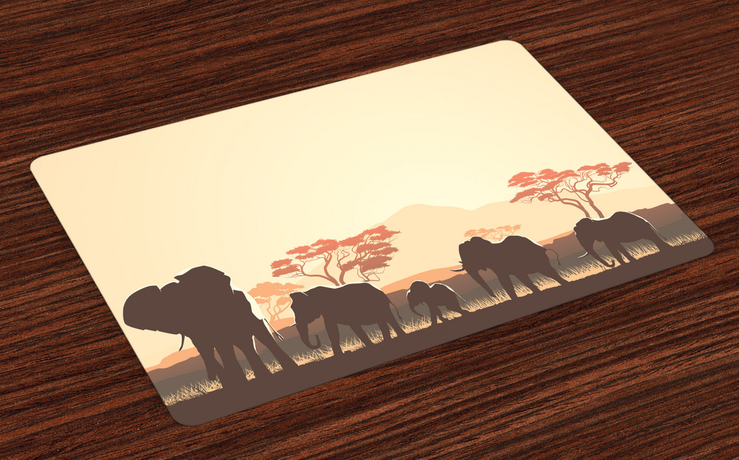 Africa Placemats Set of 4 African Wildlife Safari Big Animal Elephants