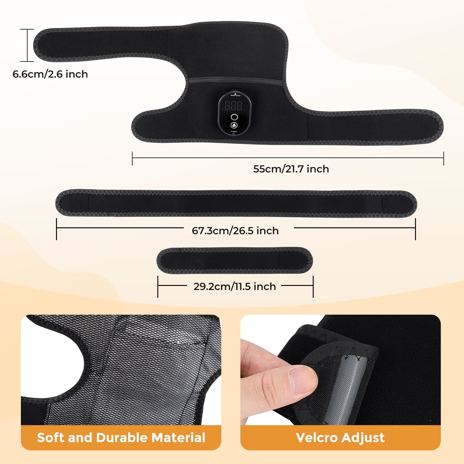 Knee Heating Pad,Knee Brace with Heating, - 6-Temperature Levels, 4 Timer Settings, 3000mAh Rechargeable Battery, Fits Knees/Shoulders/Elbows, Extra Extension Straps