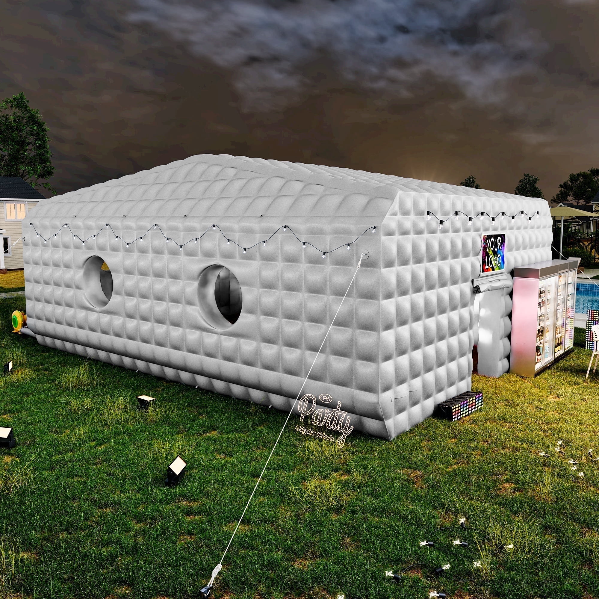 Jocisland 33x20x13 ft Large Inflatable Night Club Tent for Adults, 6 Windows & Movie Screen Hooks, Event Tent for Backyard Party, Silver