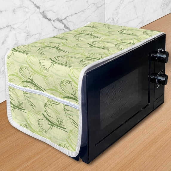 Tropical Microwave Oven Cover, Exotic Bamboo Tree and Leaves Nature, Water Resistant Organizer with Pockets for Kitchen, 36" x 12", Pastel Green, by Ambesonne