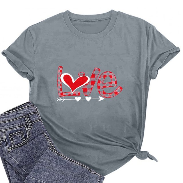 Qiopertar T-Shirt Imprimé Décontracté à Manches Courtes Col Rond pour Femmes Saint-Valentin Liquidation Livraison Gratuite Offres de la Semaine Liquidation