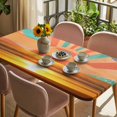 thumbnail image 3 of Orange Sunset Table Cloths for 5 Foot Rectangle Tables, Abstract See Beach Landscape Vintage Patio Waterproof Elastic Fitted Tablecloths, Washable Rectangular Table Cover for Camping, 3 of 8