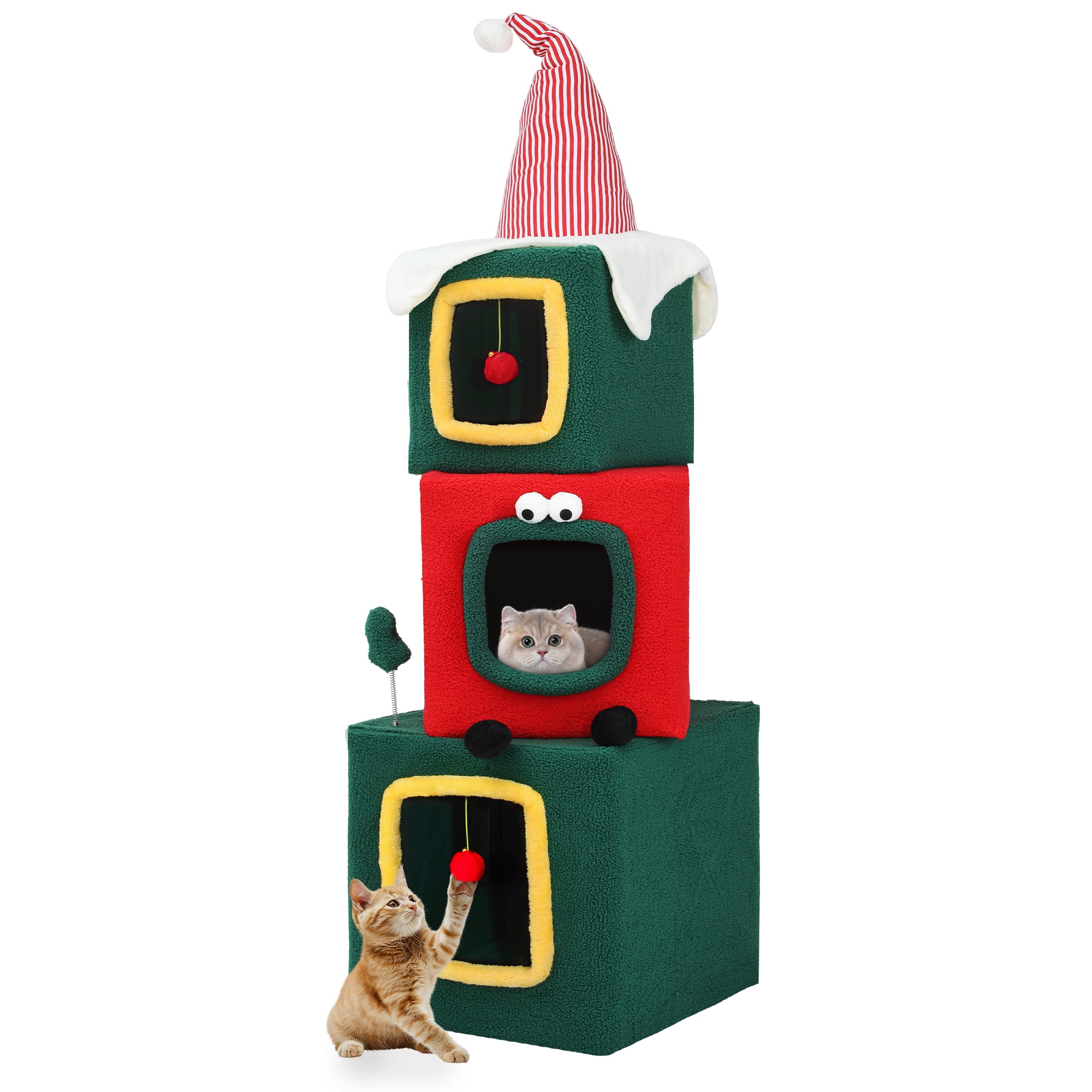 Uforic 60" Christmas Cat Tree Tower with Condos & Plush Ball for Indoor Cats