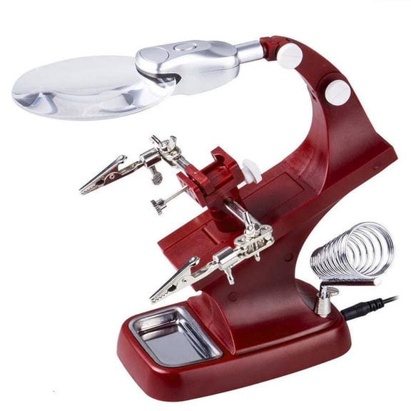 CEORPER Helping Hand Clip LED Magnifying Soldering Iron Jewelry Stand Lens Magnifier Red