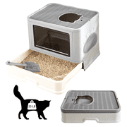 Tuoke Cat Litter Large Box Foldable Cat Litter Tray Box Sturdy Fully Enclosed Toilet
