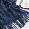 thumbnail image 2 of Navy Blue Throw Blanket For Bed,Lightweight Knit Blue Blanket,Navy Throws with Tassels,50"x60", 2 of 8