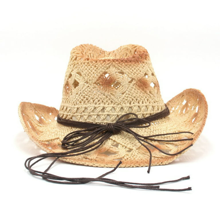Woven Straw Cowboy Hat 3 Pieces Wide Brim Beach Hats for Women