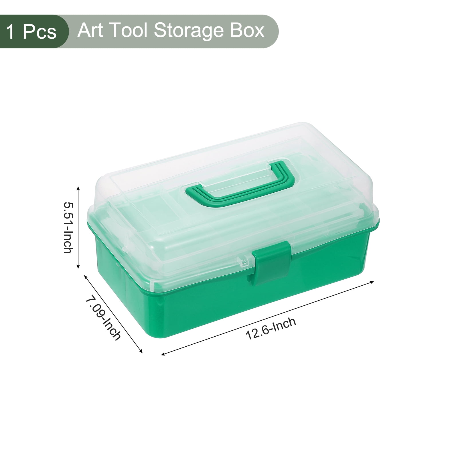 Uxcell Art Supply Storage Organizer, 3-Tray Craft Tool Box Art Supplies Organizer with Handle Buckle for Brushes Paints Stamps, Trans Green