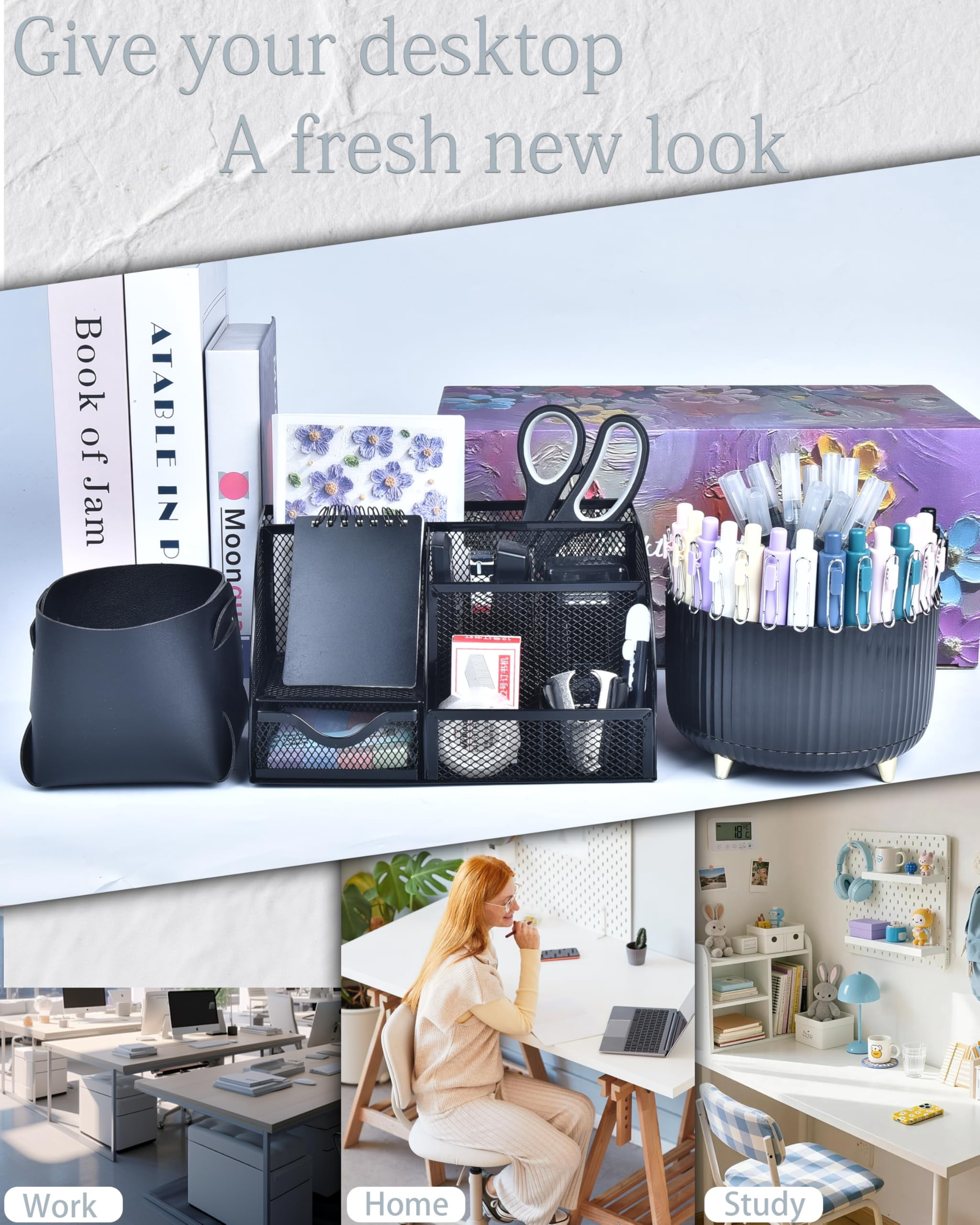 Black Desk Accessories And Organizers With Organizer 360°rotating Pen Holder Stapler A Lot Of Office Supplies Beautifully Presented In Gift Box