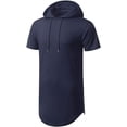 thumbnail image 2 of Aiyino Men's Hipster Hip Hop Longline Pullover Hoodies Short Sleeve Casual Basic Designed Cotton T-Shirts, 2 of 6