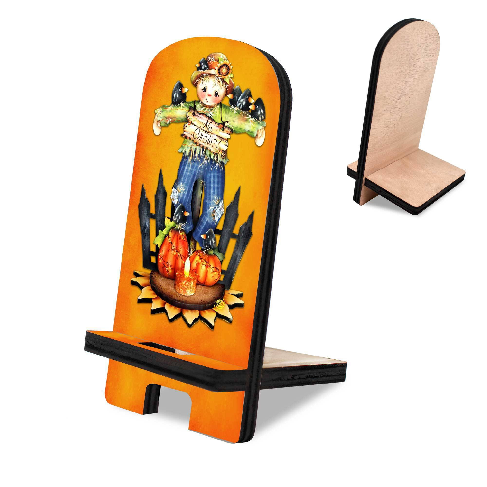 Designocracy 892037-MP 6 x 3 x 3 in. No Crows Cell Phone Stand Halloween Decor with Wood Mobile Holder Organizer