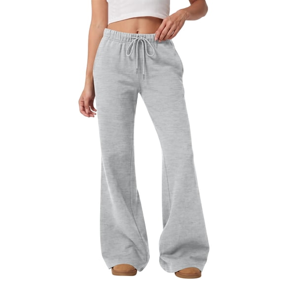 Womens Fleece Flare Sweatpants Wide Leg Lounge Pants with Pockets Fall Drawstring Travel Sweat Pants XL