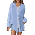 thumbnail image 1 of Camisa oversize lisa para mujer: prenda informal de corte holgado y tejido transpirable, cómoda para el día a día y las salidas informales., 1 of 8