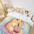 thumbnail image 2 of Erosebridal Boba Capybara Queen Duvet Cover Set for Kids, Galaxy Rainbow Bedding, Blue, 3 Pieces, No Comforter, 2 of 5