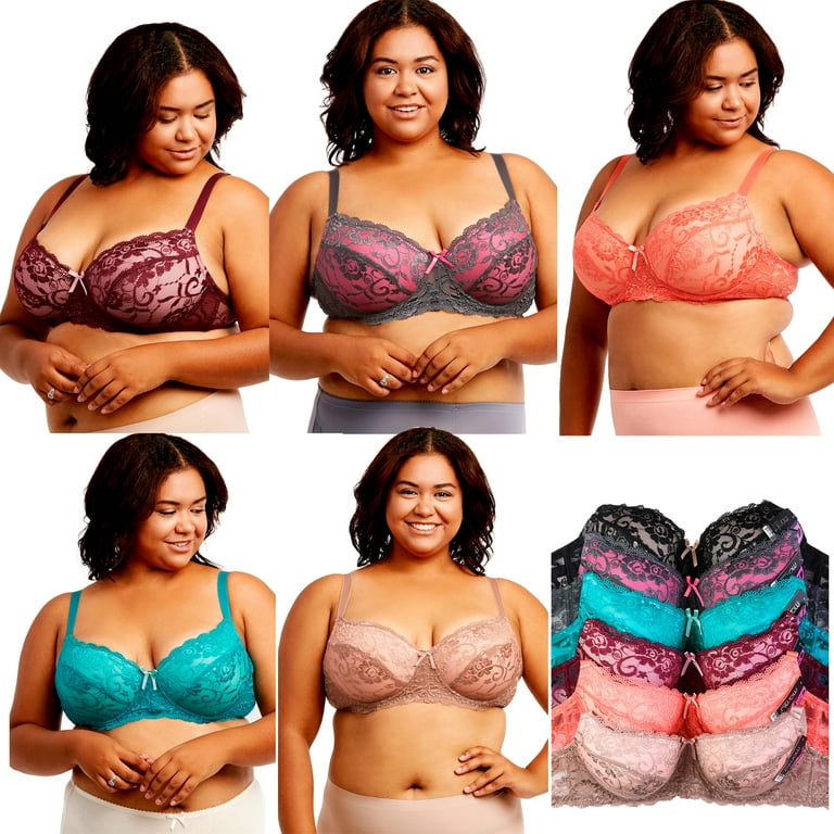 Mamia Ladies Full Cup Lace DD Cup Bra, 3 Hooks - 6 Bras Bundle