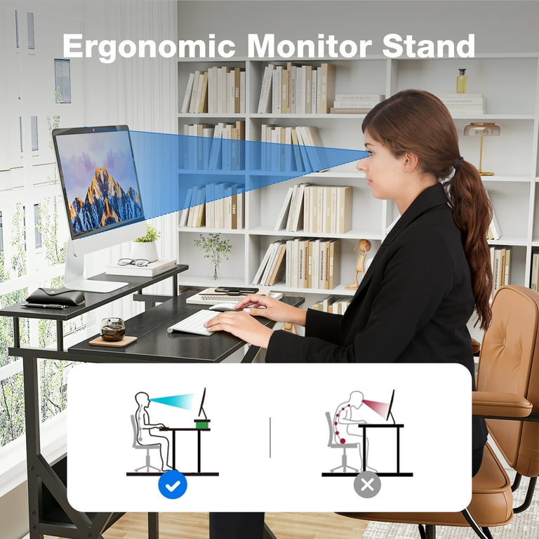 Small Computer Desk with Monitor, 27.5 inch Studying Writing Table for Home  Office, Modern Style Computer Desk for Small Space with Storage Shelf,  Black 