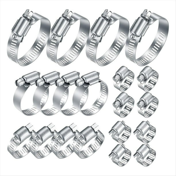 Abrazaderas de Manguera de Acero Inoxidable de 20 Piezas, Abrazaderas de Manguera de Tubo de Engranaje Helicoidal Ajustable de 1/4-2 Pulgadas (6-51 Mm) para Plomería, Maquinaria