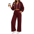 thumbnail image 2 of Brnmyaeo Sweatsuits for Women Long Sleeve Zip Up Crop Hooded Jacket Wide Leg Sweatpants Set 2026 Fall Fleece Lined 2 Piece Tracksuit Sets, 2 of 8