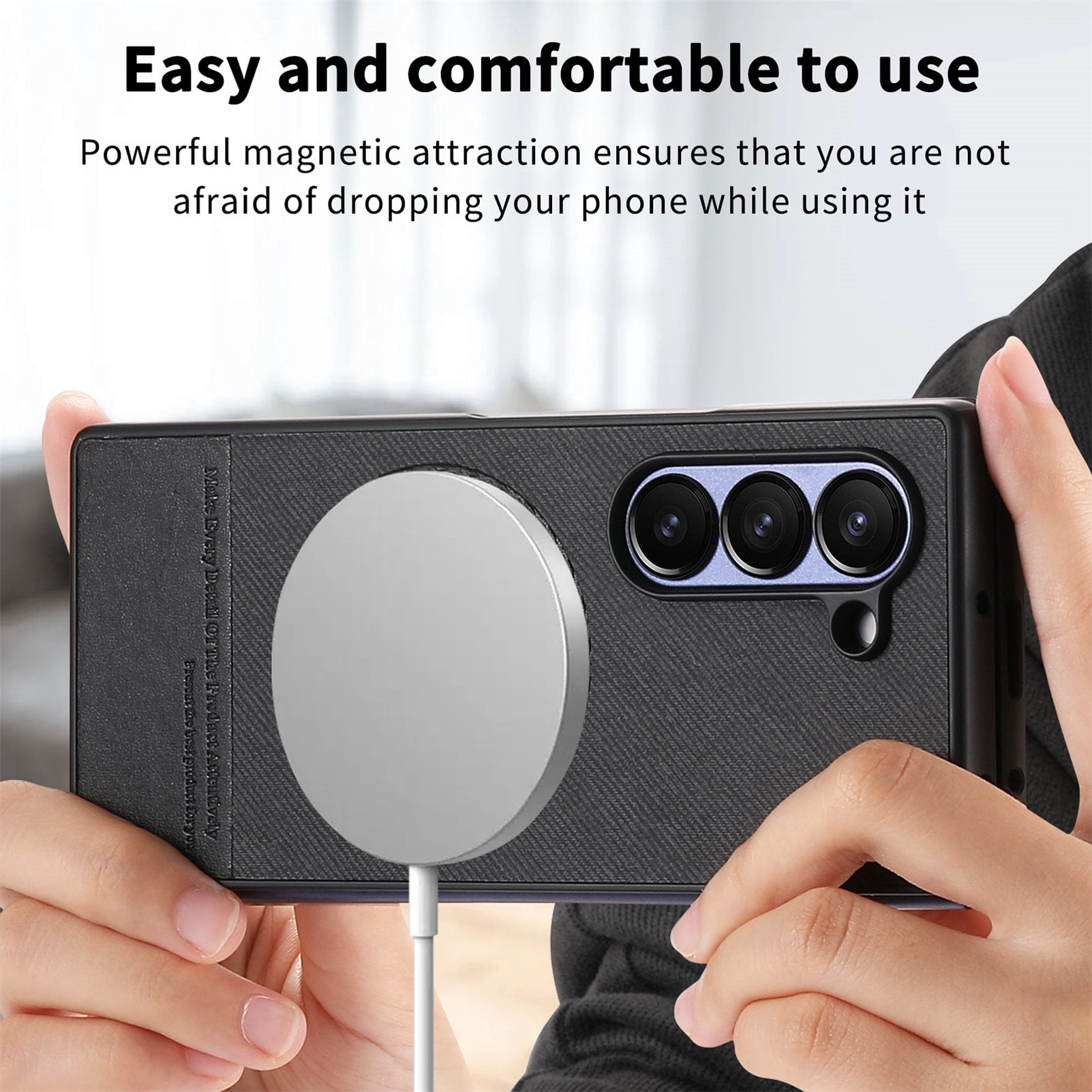 For Samsung Galaxy Z Fold 6 Phone Case,2-in-1 Magnetic Detachable Flip,Flip Folding Kickstand,With Card Slots,Zipper Pocket,Ring Holder,Fit Wireless charging,Shockproof Phone Case,Black