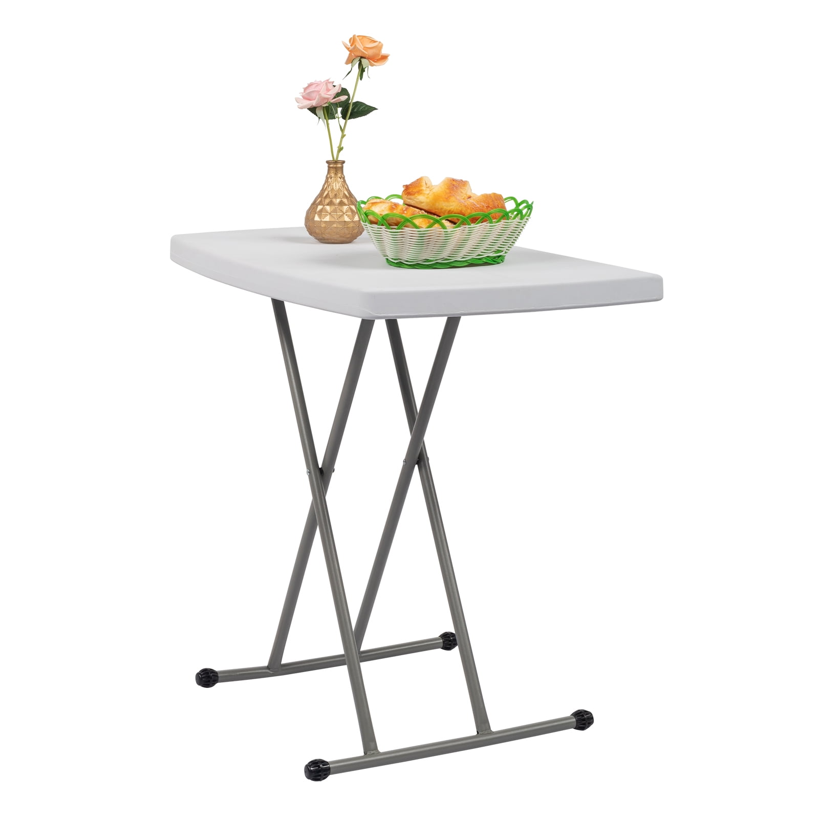 Liftable HDPE Garden Plastic Table Sturdy Grey Steel Legs Weather Resistant Lightweight Space Saving Outdoor Patio Yard Adjustable Height Side Table
