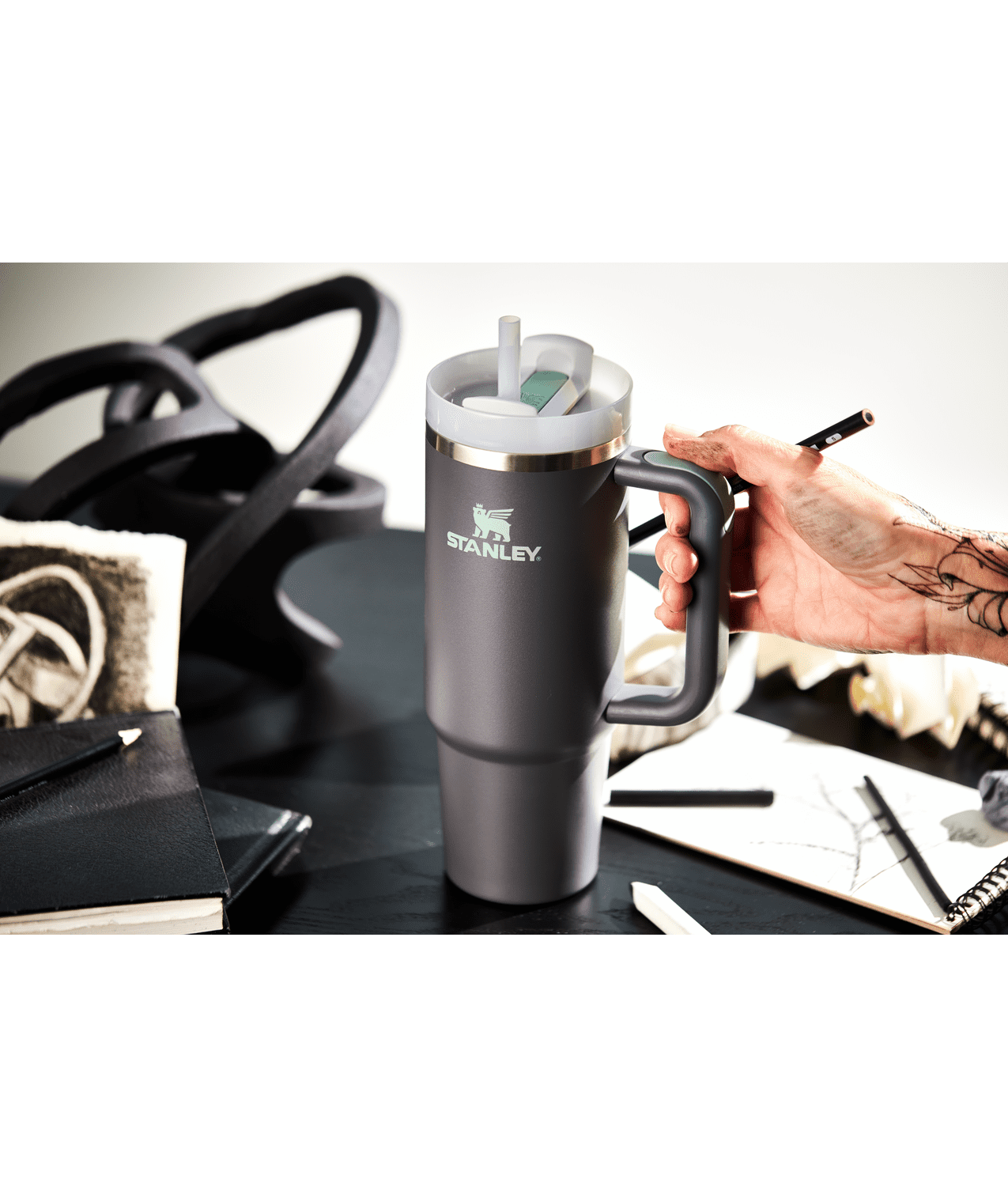 Stanly The Quencher H2.0 FlowState Tumbler  40 OZ - Stainless Steel Shale  