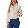 thumbnail image 4 of REFINED ATTIRE Women's Short Peacoat Turn Down Collar Single Breasted Button Closure Overcoat Beige XL, 4 of 6