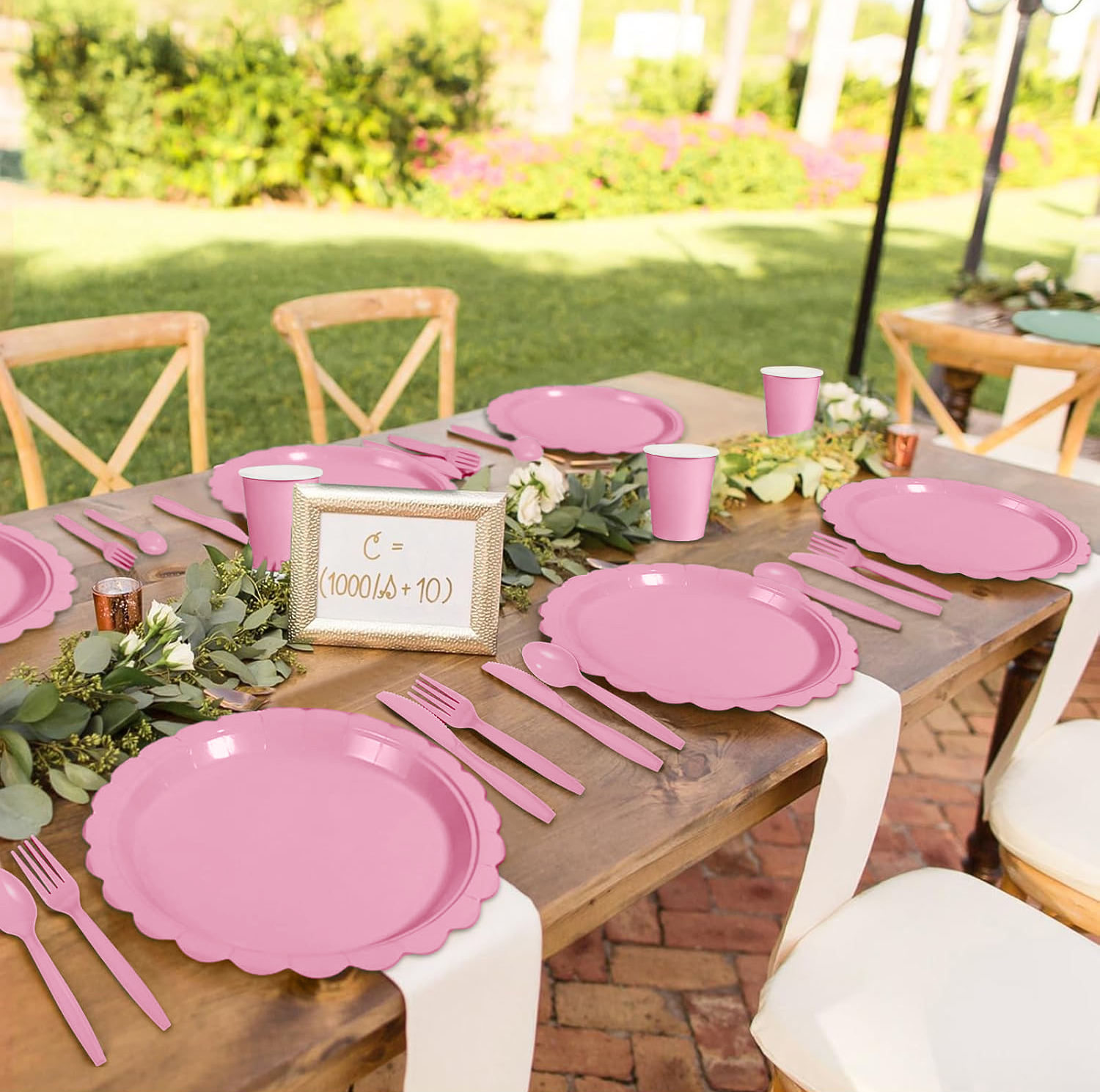 Inadays Pink Disposable Dinnerware Set for 25, 175-Piece photo 6