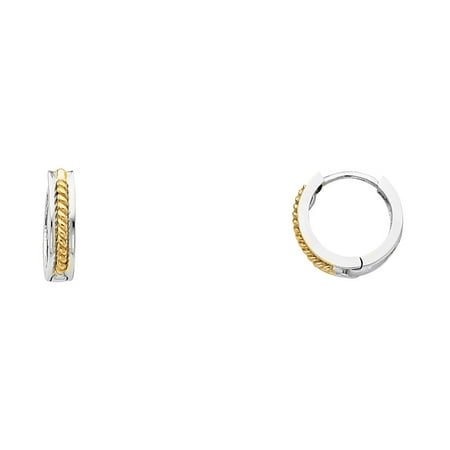 - FB Jewels 14K White Yellow And White Tri Color Gold Design Plain Huggie Endless Hoop Womens Earrings 11MM X 11MM