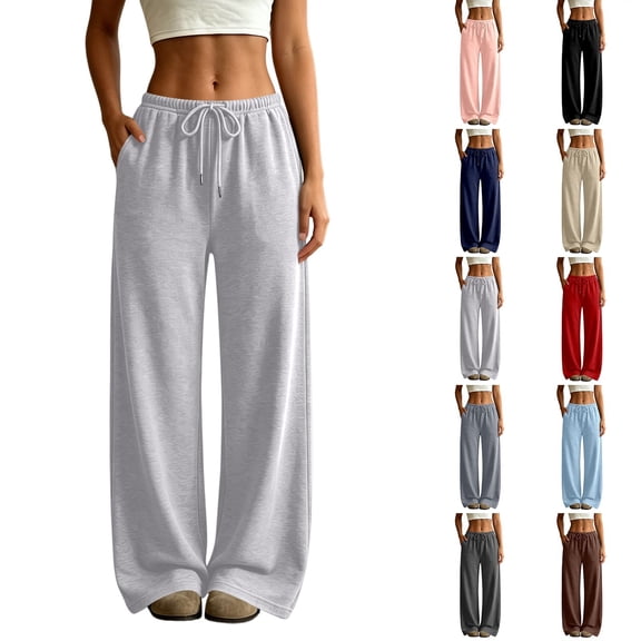 Wide Leg Sweatpants Women Fall Winter Baggy Sweatpants Casual Y2K Comfy Low Rise Drawstring Pants Lounge Track Pants with Pockets Women's Activewear Trendy Streetwear