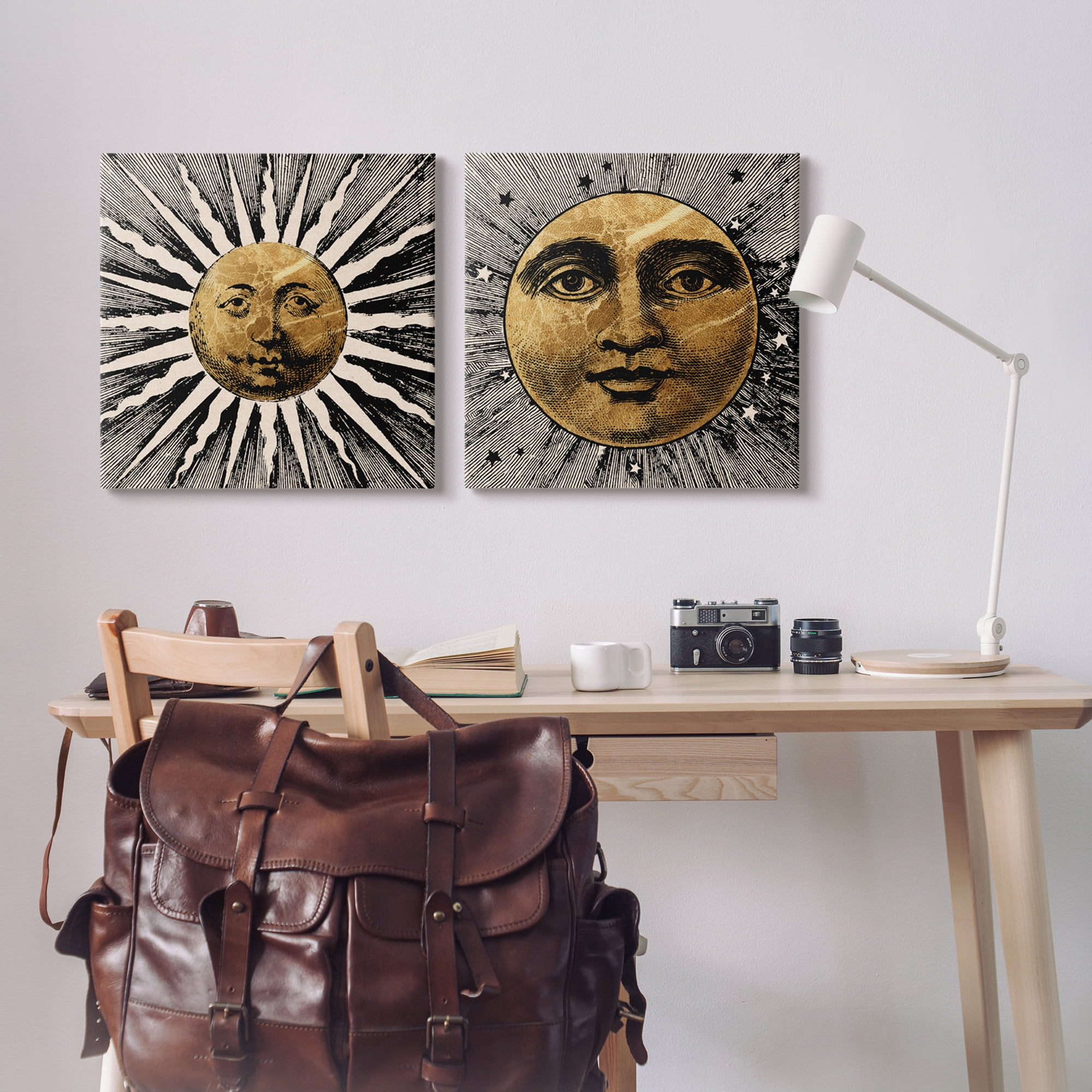Stupell Industries Boho Sun & Moon Landscape Painting Gallery Wrapped Canvas Art Print Wall Art, 24 x 24, Set of 2