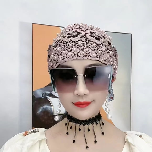 Gorro para la cabeza con bolsa de flores bordadas con cuentas, gorro para el pelo, pañuelo para la cabeza, gorro para el pelo blanco, tocado