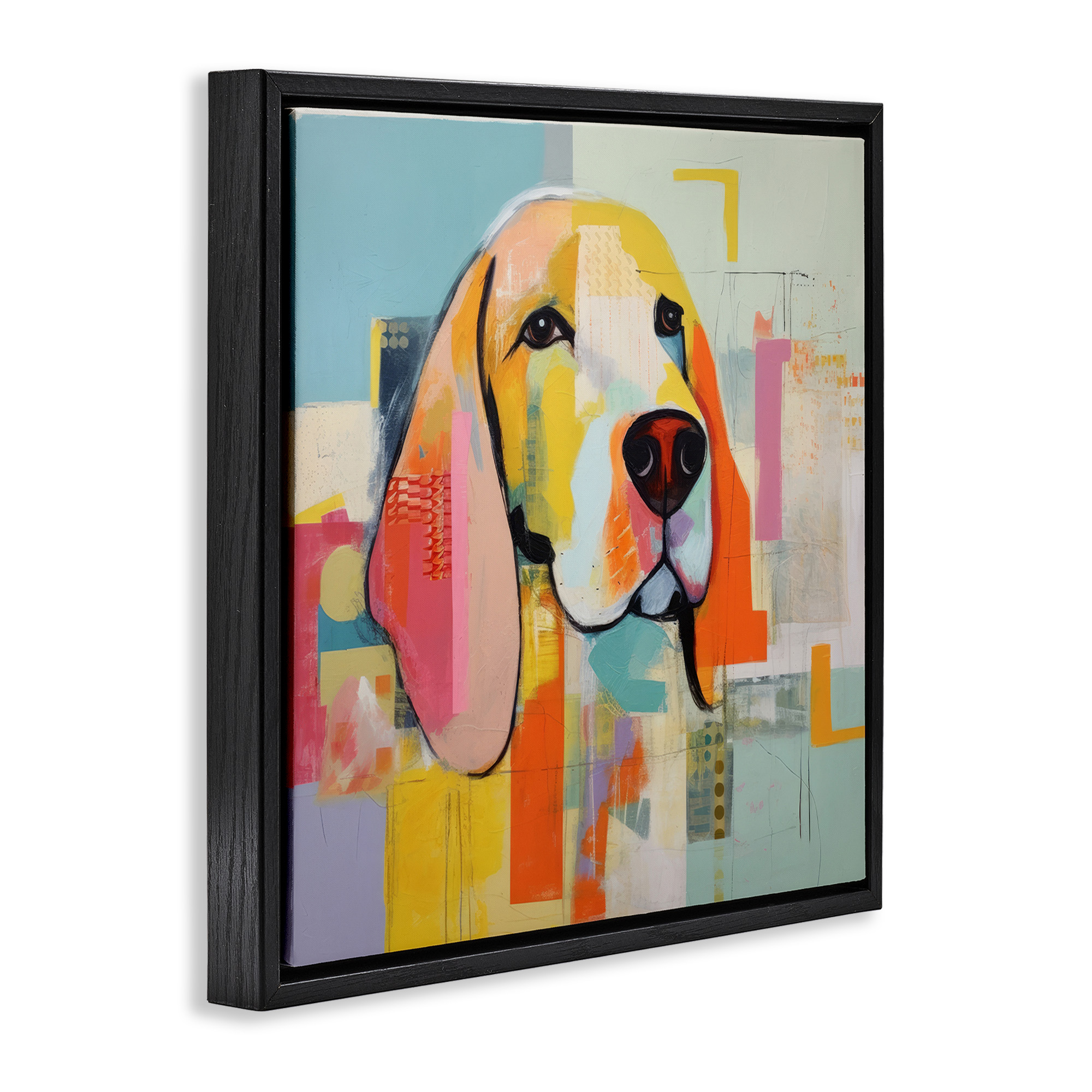 Stupell Industries Abstract Dog Portrait Animals & Insects Painting Black Floater Framed Canvas Art Print Wall Art, 25 x 25