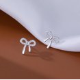 thumbnail image 4 of Solid 925 Sterling Silver CZ Bow Stud Earrings for Women Teens Ribbon Stud Earrings Bowknot, 4 of 12