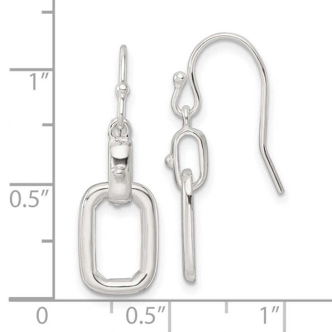 925 Sterling Silver Polished Rectangle Link Dangle Shepherd Hook Earrings 25.25x8.75mm Wide Dangle Earring for Women