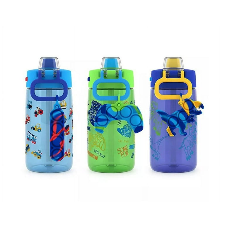 Elemental 14oz Green Paint Splatter Fun Personalized Water Bottle for Kids with Pop Fidget Strap, Leakproof, Wide Mouth and Anti-Microbial Spout
