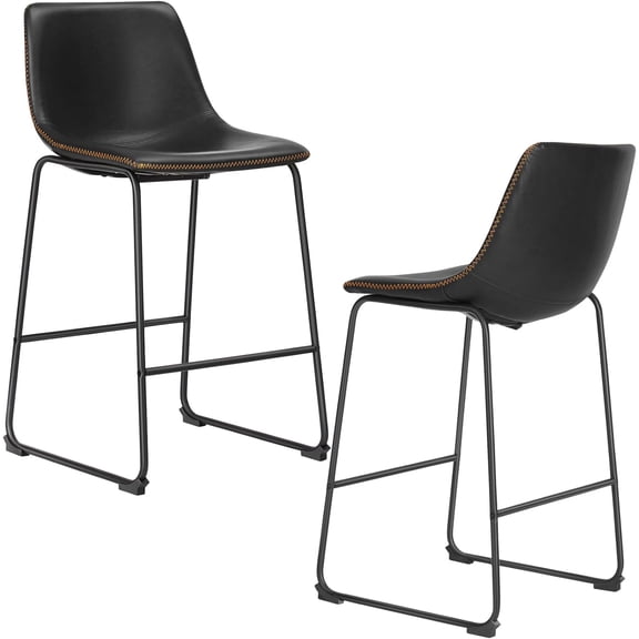 MAYEERTY 26 Inch Barstools High PU Leather Counter Bar Stool With Back and Footrest Set of 2, Black